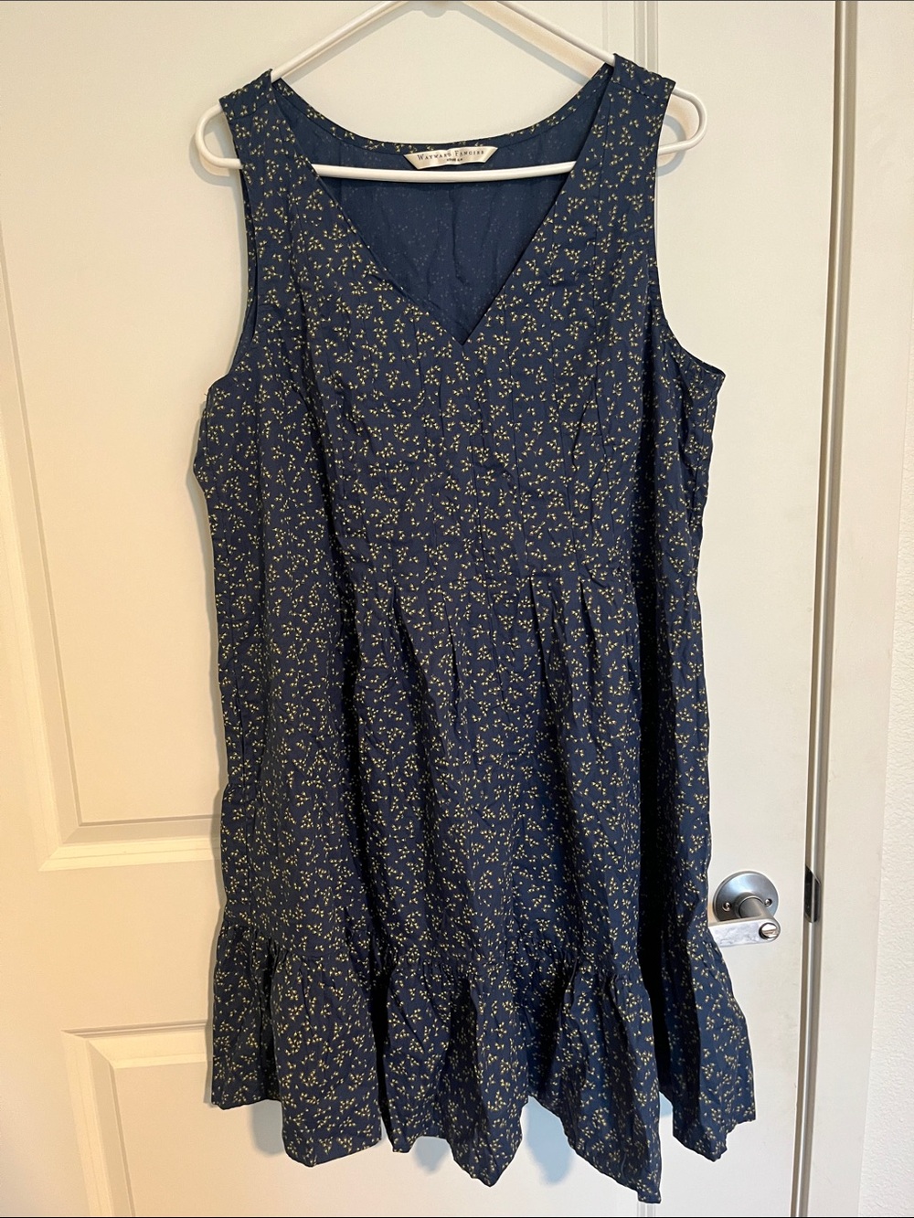 V-Neck Navy Floral Midi Dress